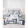 thumbnail image 2 of Quilt King Size Bedding Set, Modern Geometric Navy Blue Reversible Summer Quilt 3 Pieces, Abstract Minimalist Artwork Lines Lightweight Bedspreads Coverlets with 2 Pillow Shams for All Seasons, 2 of 5
