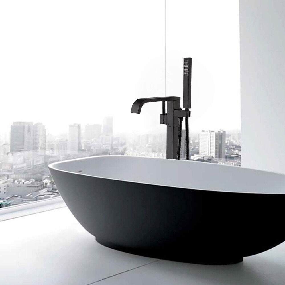 Floor Mounted Black Free Standing Bathtub Faucet Shower Tub Filler Spout