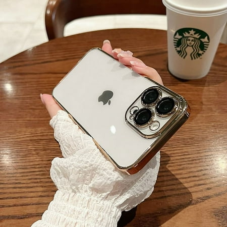 Luxucy Plating Square Transparent Phone Case For iPhone 15 14 13 11 12 Pro Max XR X XS Max 8 7 15 Plus Silicone Cover funda