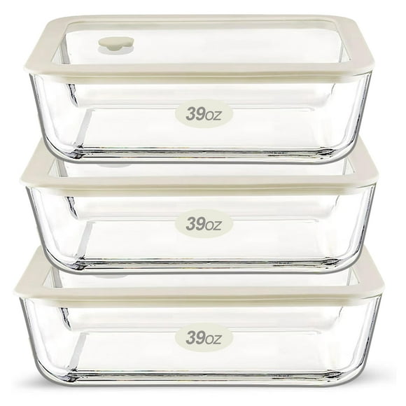 Juego de contenedores de almacenamiento de alimentos Urban Green Glass, paquete de 3 unidades, blanco