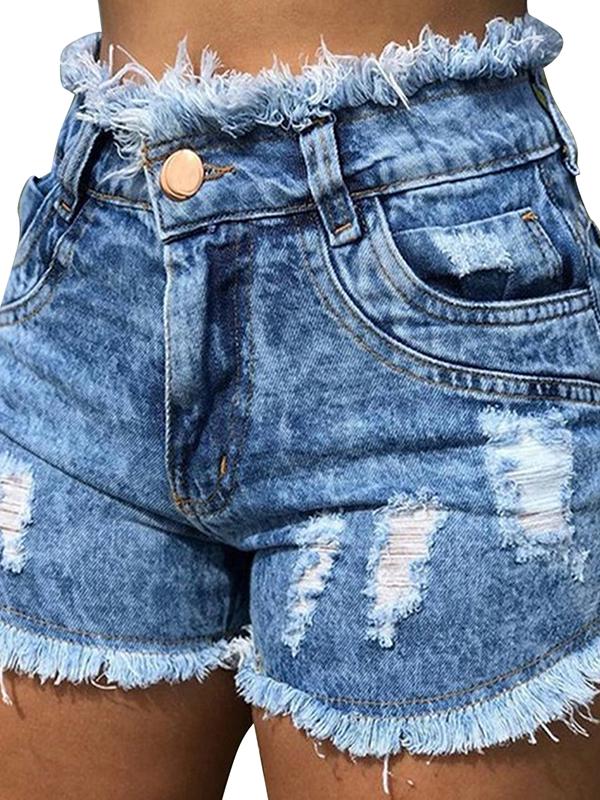 Ripped raw hem denim shorts Clearance