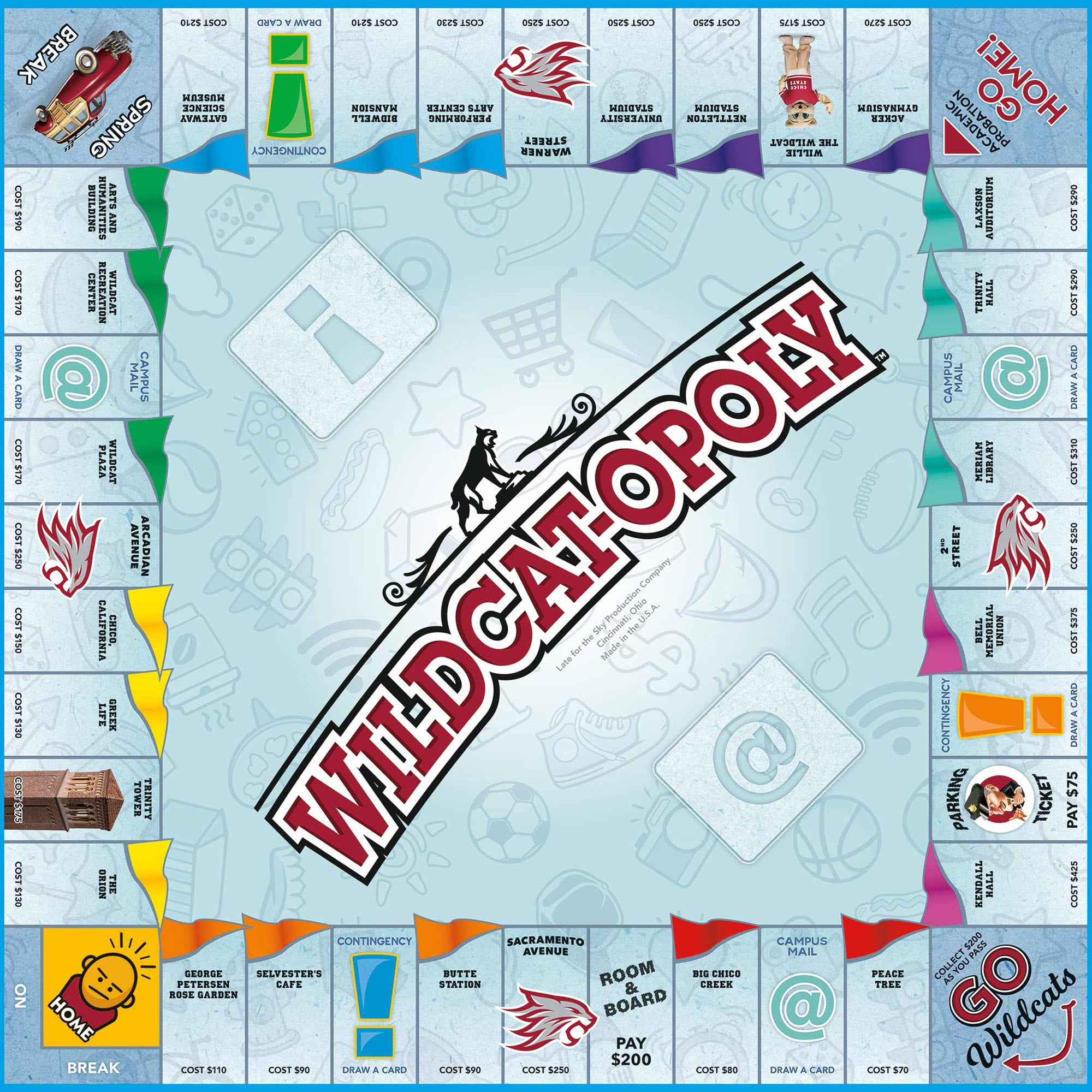 Late For The Sky: Wildcat-Opoly - University Themed Family Board Game, Opoly-Style Game Night, Traditional Play Or 1 Hr Version, Ages 8+, 2-6 Players