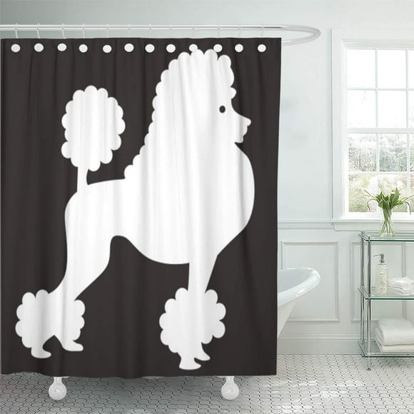 YUSDECOR French Silhouette of Poodle Dog Cute White Black Blower Bathroom Decor Bath Shower Curtain 66x72 inch