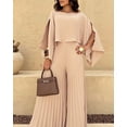 thumbnail image 3 of CHICME Women's 2 Piece Pleated Outfits Set Asymmetrical One Shoulder Tops & High Waist Wide Leg Pants Elegant Irregular Hem Matching Set Beige-M, 3 of 9