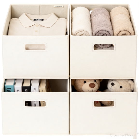 StorageWorks Large Fabric Storage Bins with Cutout Handles, Decorative Organizer Baskets for Closet & Home Shelves, 4 Pack