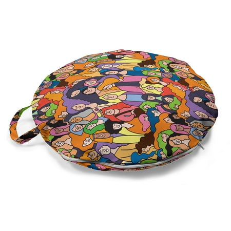 

Feminism Round Floor Cushion with Handle Doodle Style Interpretation of Many Women Assembled Together in Union and Peace Pillow for Living Room & Dorms 18 Round Multicolor by Ambesonne