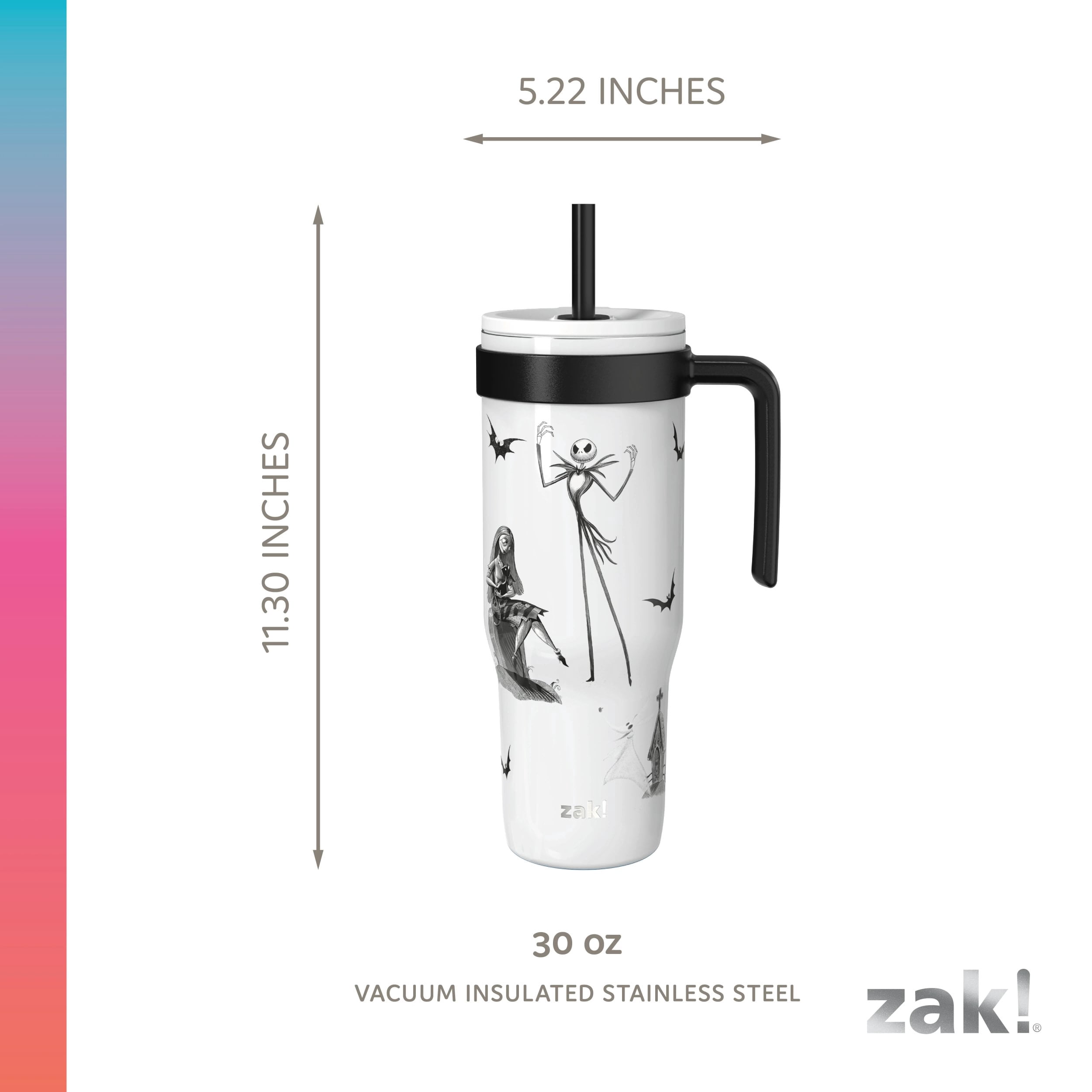 Zak Designs 30oz SS Straw Tumbler with a Handle, White NBC