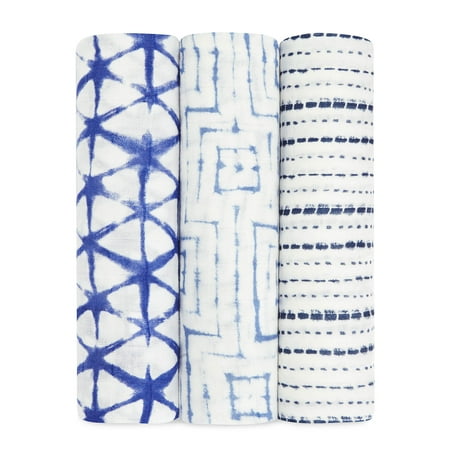aden + anais silky soft swaddles indigo shibori 3-pack