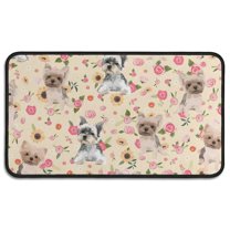 Yorkie with Pioneer Flower Door Rugs,Washable Non Slip Door Mats Indoor,Decorative Door Mats,Entry Mat Indoor for Entrance,Bedroom,Kitchen,Bathroom,30"x17"