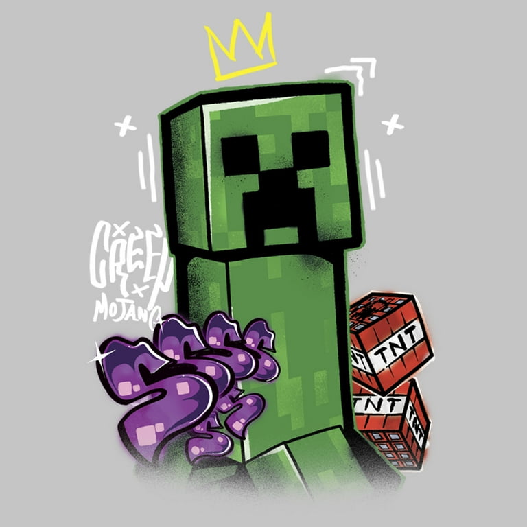 Junior s Minecraft Creeper King Graphic Tee Athletic Heather Medium Walmart