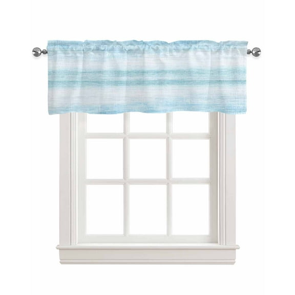 Gradient Aqua Blue Kitchen Valances for Windows Farmhouse Linen Window Valance Curtain for Living Room Window Treatment Modern Rustic Minimalist Pastel Solid Valance Rod Pocket Topper, 42 x 12 Inch