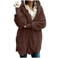 thumbnail image 4 of Womens Fuzzy Fleece Cardigan Jacket Hooded Open Front Sherpa Coat Outwear with Pockets, 4 of 7
