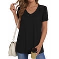 thumbnail image 2 of MOYIKO Women Summer Top V Neck Basic T Shirts Short Puff Sleeve Tee Casual Loose Everyday Wear Black T-Shirt Clothes Size L, 2 of 7