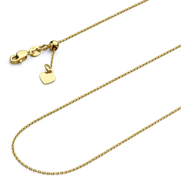 Wellingsale 14k Yellow Gold Polished Solid 0.9mm Cable Link Length Adjustable Chain Necklace with Lobster Claw Clasp - 20"
