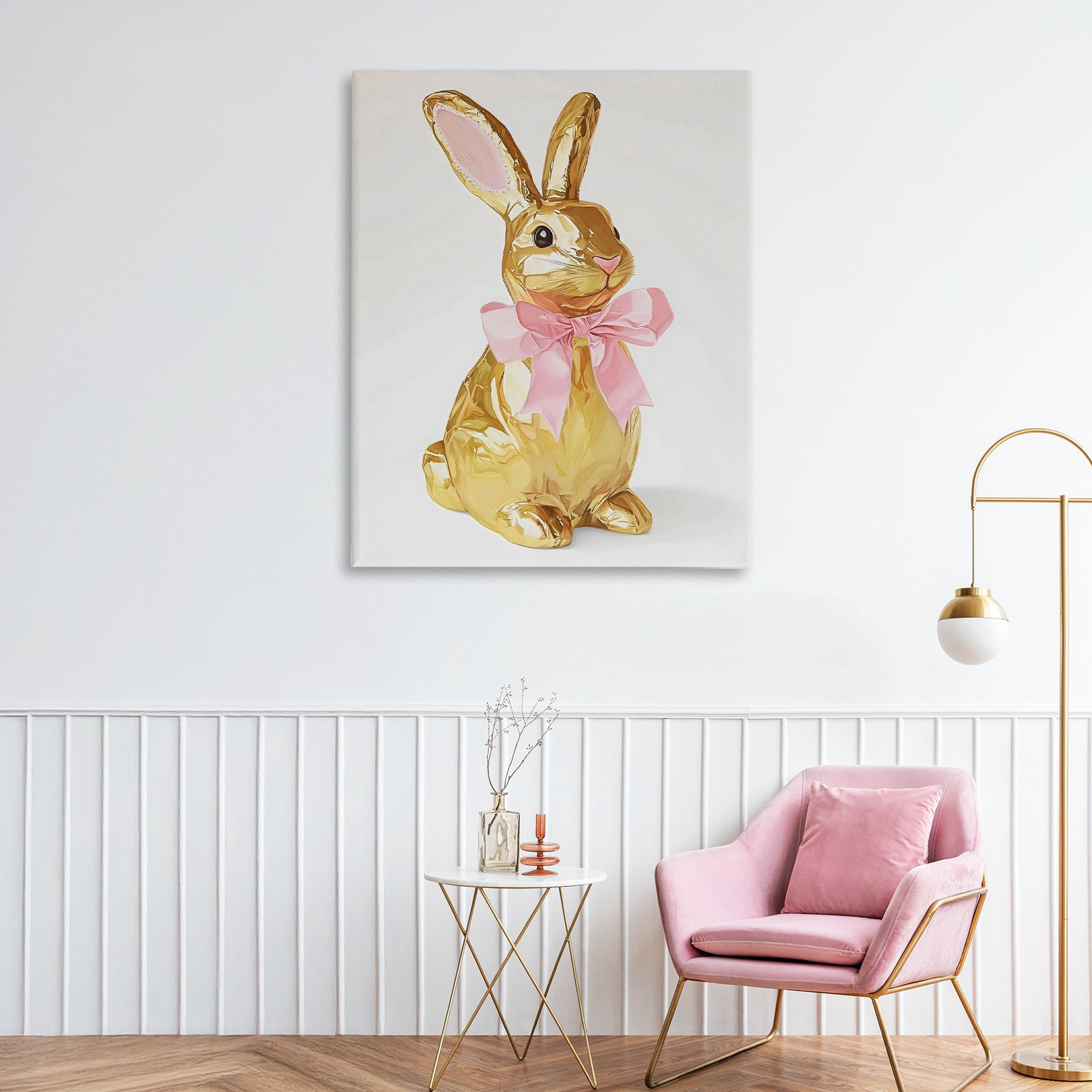 Stupell Industries Golden Easter Bunny with Ribbon Canvas Wall Art, design by The Prints Vibe