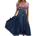 thumbnail image 2 of BRGZLK Women Summer Floral Dress V-Neck Pleated Short Sleeve Asymmetric Hem Short Sleeve Beach Dress with Side Zipper,Trendy Split Dress Travel Vacation Purple XXL, 2 of 5