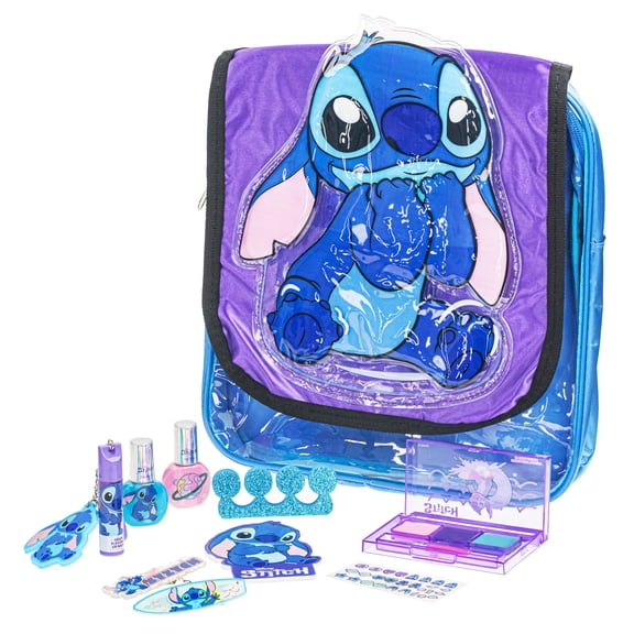 Disney Stitch Cosmetic Shoulder Bag, Makeup Filled Bag, Includes Lip, Nail, Hair Accessories, for Kids Ages 3 , 11 Pc