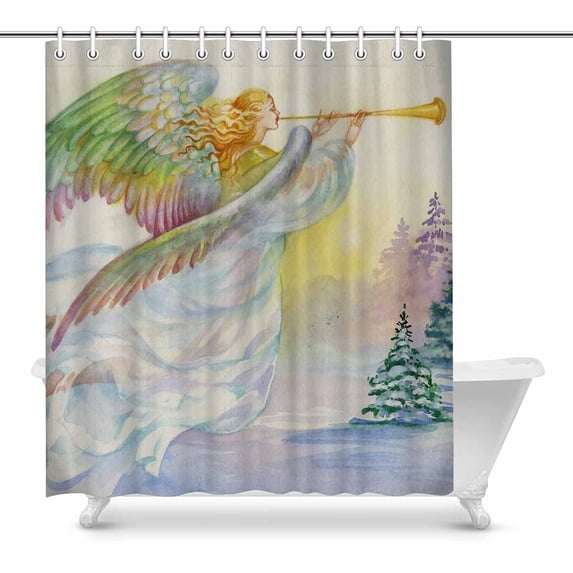 SUNENAT Beautiful Angel with Wings Merry Christmas and New Year Shower Curtain for Bathroom Bathroom Shower Curtain 72(Wide) x 84(Height) Inches