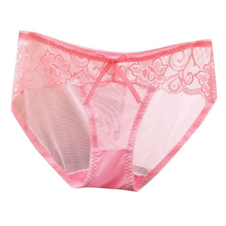 Riforla Womens Underwear Briefs Women s Sexy Transparent Low Waisted Seamless Lace Pure Cotton Triangle Pants Ultra Thin Mesh Underwear Women s Panties Watermelon Red L