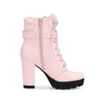 thumbnail image 3 of BLISSFUL STEP Women's Platform Buckle Lace Up Block Heel Ankle Boot, 3 of 7