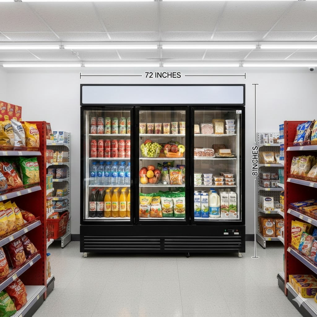 Commercial Merchandiser Refrigerator, 3 Glass Door, Beverage Cooler, 72" x 28" x 81", 49.8 Cu. Ft., NSF Certified
