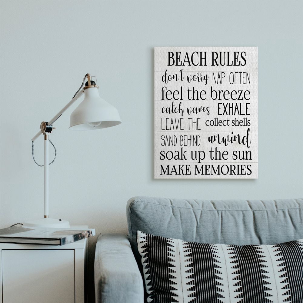 Stupell Industries Beach House Rules Relaxing Activities Black White List Canvas Wall Art Design by Daphne Polselli, 24" x 30"