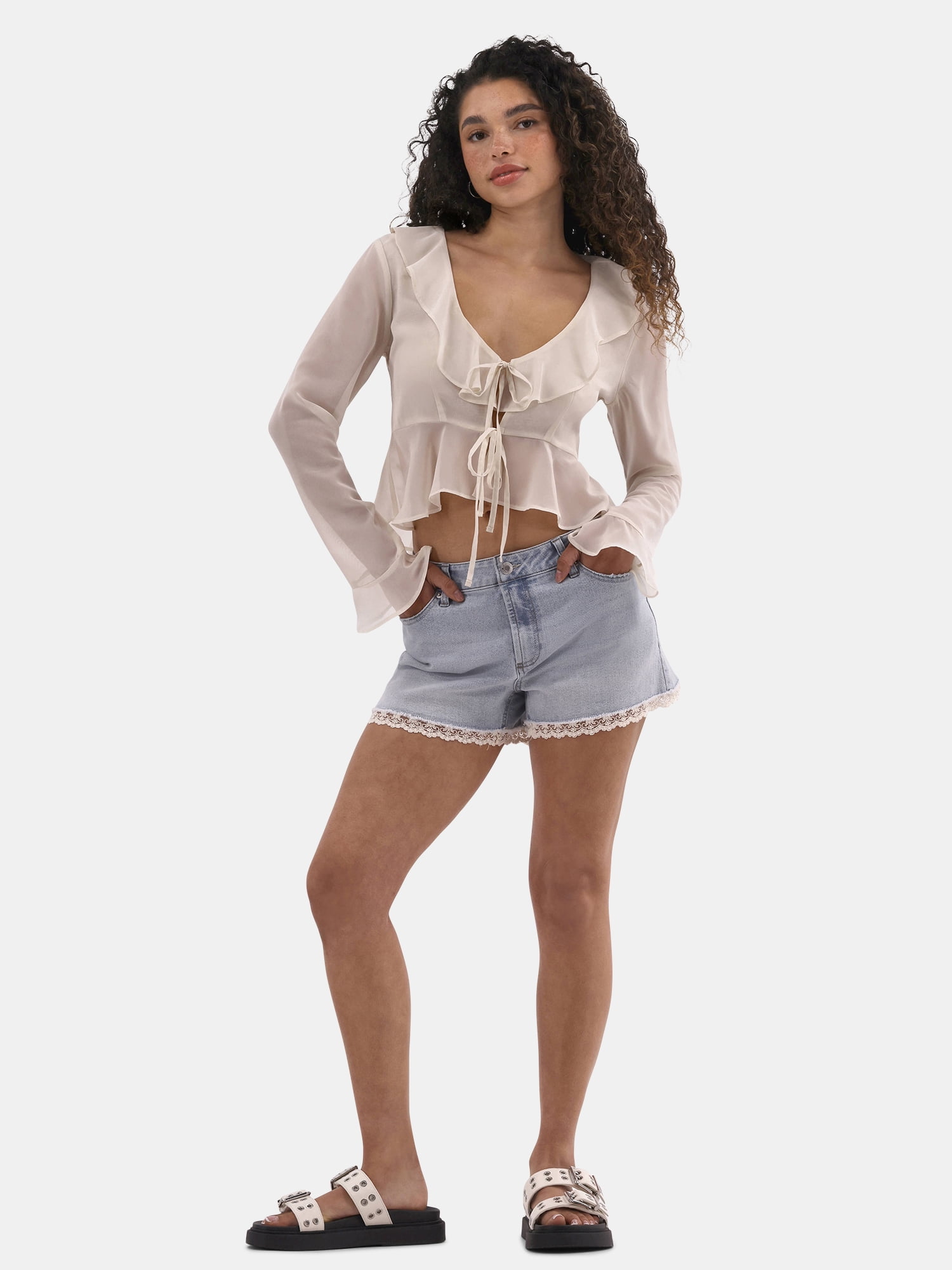 No Boundaries Ruffle Woven Top, Women's