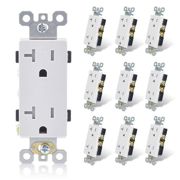 ELEGRP Tamper-Resistant Decorative Receptacle, 20A 125V Wall Outlet, 2 Pole 3 Wire, Self-Grounding, Back wire & Side wire, Residential Grade, UL , Glossy White, 10 Pack)