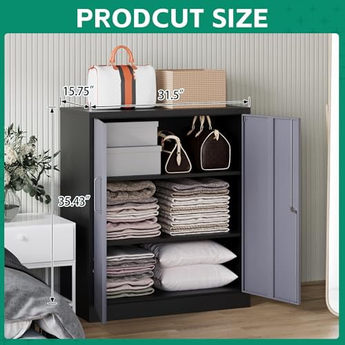 Letaya Metal Storage Cabinets with Lock Door and Shelves, Steel Garage Tool Cabinets for Home,Office, Warehouse,Lockers (36“-Black&Gray)