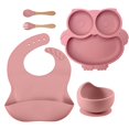 thumbnail image 4 of Juego de vajilla de silicona sin BPA para bebé, platos divididos, cuencos de alimentación, taza y cuchara de paja para entrenamiento de niños pequeños, 5/4 piezas, 4 of 5