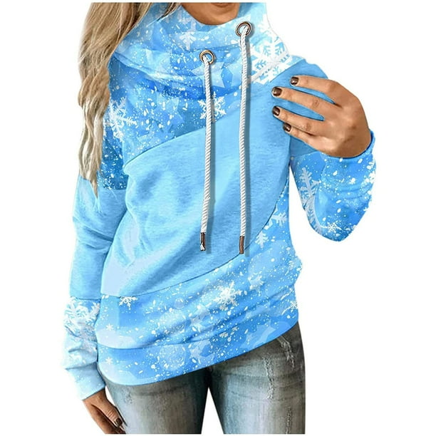 Sudaderas Navideñas de Cuello Redondo Para Mujer, Camisetas de Manga Larga Con Estampado de Moda, Cómodas, Transpirables, Con Capucha Y Cordón Odeerbi ODB203351