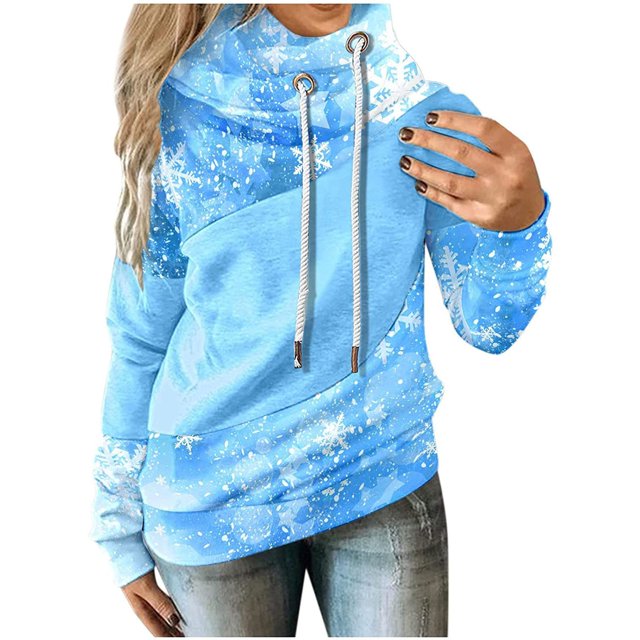 Moda Navidad mujer estampado manga larga cómodo transpirable con capucha Tops cordón Pompotops gfhjh12584