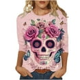 thumbnail image 2 of Ailaofu Día De Los Muertos Shirts for Women 2025 Mexican Day of Dead T-Shirts Skull Skeleton Print 3/4 Sleeve Tops Sweatshirt, 2 of 5