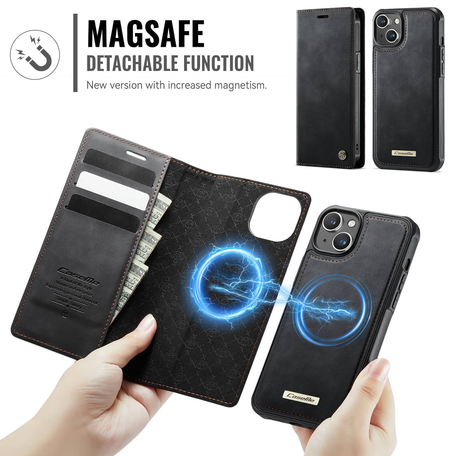 Magnetic 2 in 1 Magsafe Detachable Wallet Case for iPhone 14 with Card Holder Women Men, Retro PU Leather【RFID Blocking】Kickstand Shockproof Cover