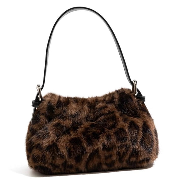 Aellinatey Stylish Leopards Fuzzy Commuters Bag Lightweight Design Handbag Multiple Pockets