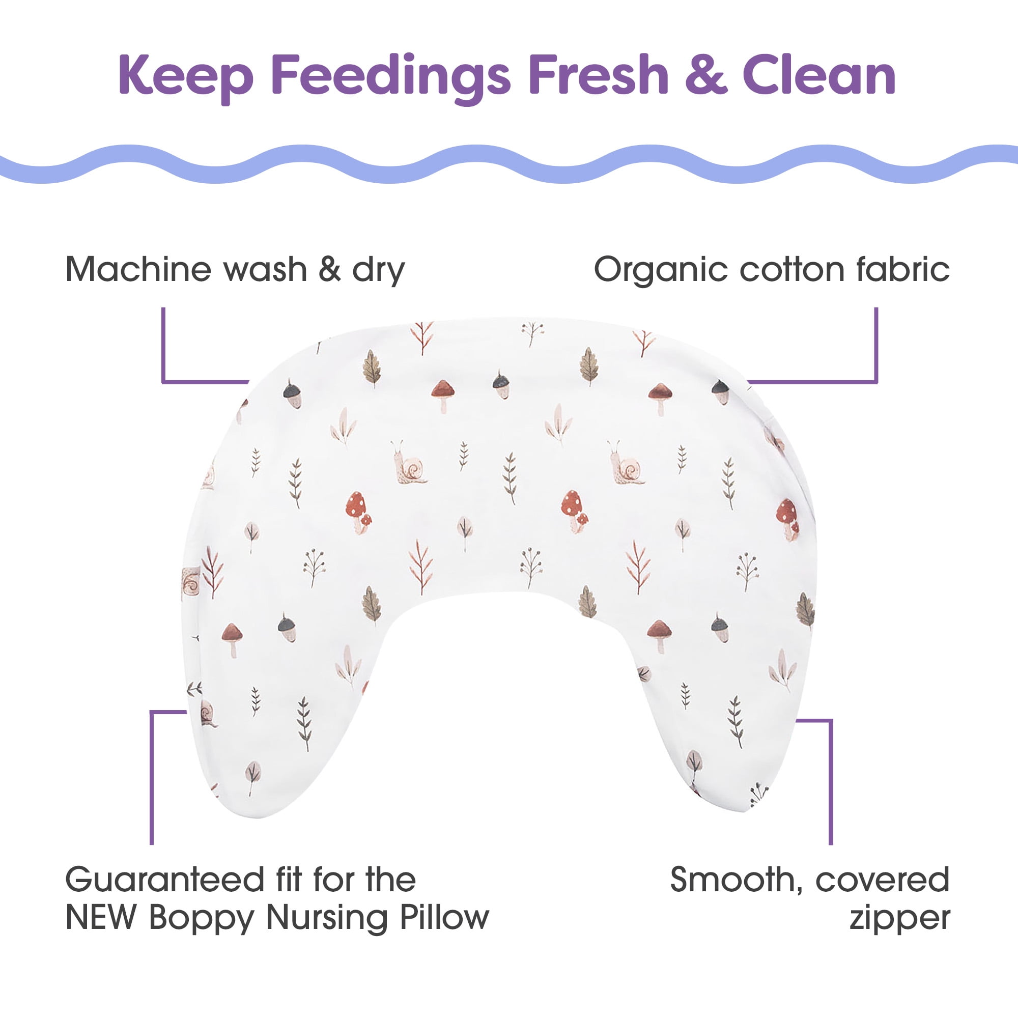Boppy New Nursing Pillow Organic Cover, Neutral Forest Floor