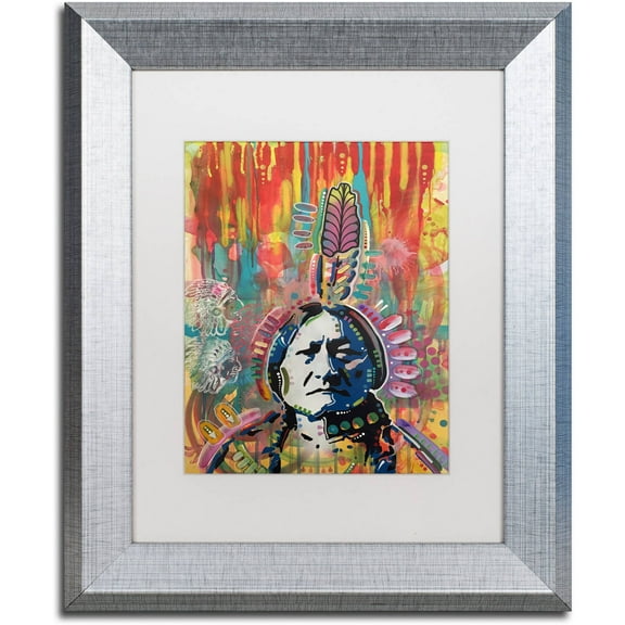 Trademark Fine Art "Sitting Bull 1" Canvas Art by Dean Russo, White Matte, Silver Frame