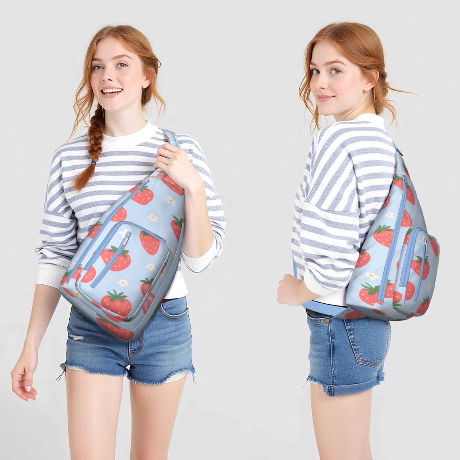 Fashion Crossbody Sling Bag Strawberry Trendy Sling Backpack for Women/Men Adjustable Lightweight Travel Hiking Casual Daypack for Young People