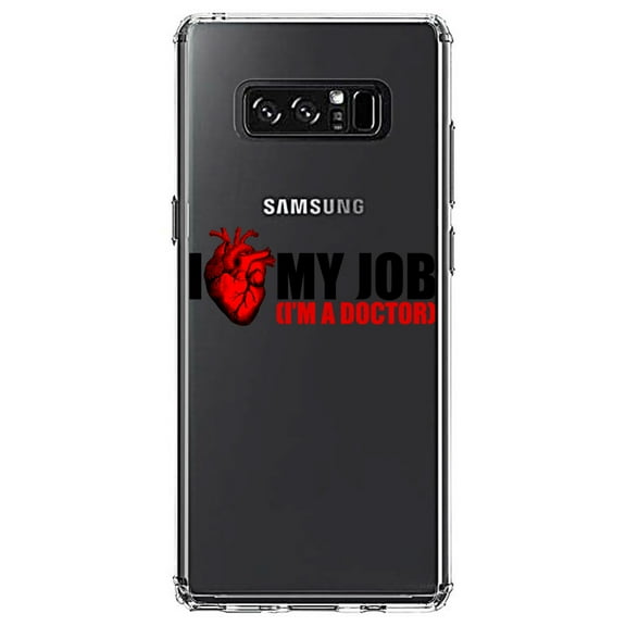 DistinctInk Clear Shockproof Hybrid Case for Samsung Galaxy Note 8 - TPU Bumper Acrylic Back Tempered Glass Screen Protector - I Heart My Job - I'm A Doctor