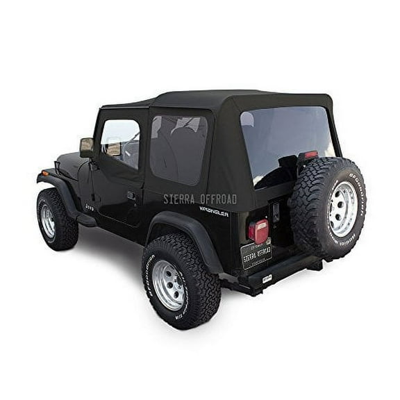Sierra Offroad Soft Top for 1988 to 1995 Jeep Wrangler YJ - Black, Sailcloth Vinyl - 2 Door Jeep Soft Top with Rear Plastic Tinted Windows - Factory Precision Fit Replacement - With Upper Door Skins