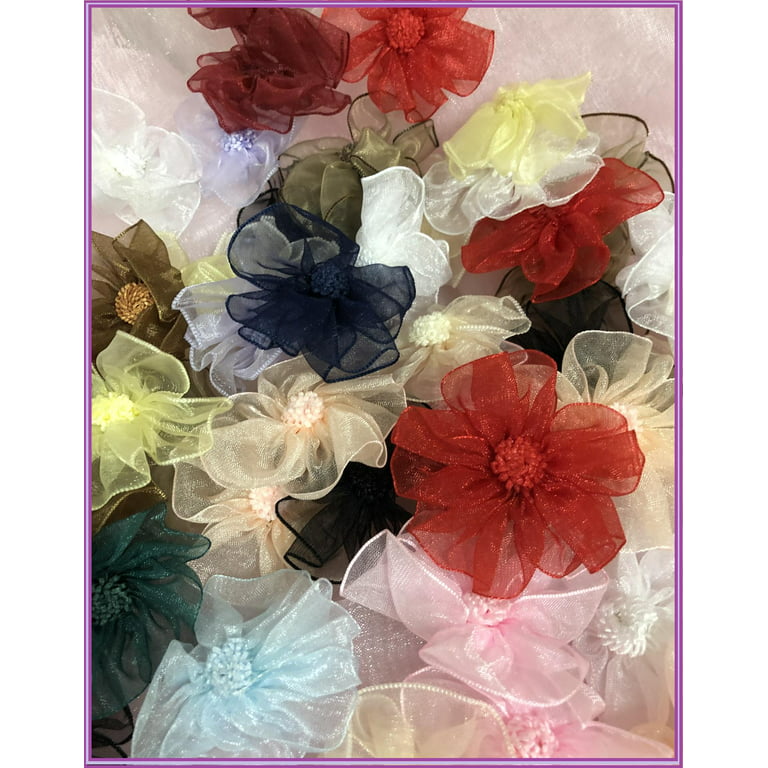 CHARMED 2 Organza Flowers w/ Daisy rose in the Center Appliques Craft  1207; 50 Counts 