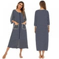 thumbnail image 6 of Women Zipper Front Robes House Coat Half Sleeve Loungewear Long Nightgown with Pockets Large Size Striped Sleeping Skirt, 6 of 6