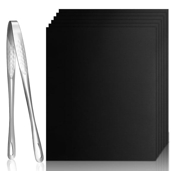 Topjuju 6 Pack Heavy Duty Grill Mats Sets, Included Food Tongs, 15.75"x13" Non Stick BBQ Mat for Gas/Charcoal/Electric Grills, Coated Reusable Outdoor Grilling & Baking Accessories