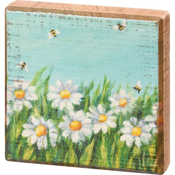 Primitives by Kathy Home Décor Sign, 4x4 inches, Daisies