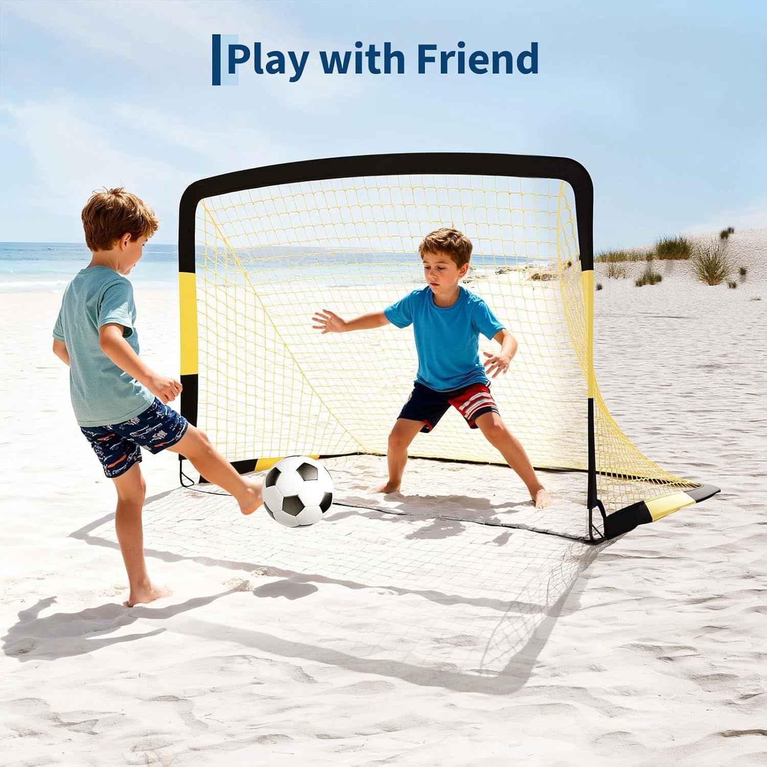 BouPower 7x5Ft / 6x4Ft / 12x6Ft Portable Soccer Goal Net, 3-in-1 Rebounder Football Training Goal with Fiberglass & Painted Steel Frame for Backyard Outdoor Practice All Ages