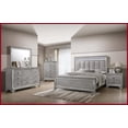 thumbnail image 3 of Queen Size Solid Wood Panel Bed with Tufted Headboard & Integrated LED Lighting Soft Gray for Master Bedroom, 3 of 5