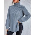 thumbnail image 3 of EYIIYE Chandail d'Automne Hiver pour Femmes à Manches Longues Col Roulé Tricoté chandail Couleur Unie Ourlet Fendu Long Tricoté Ample Décontracté Confortable, 3 of 8