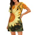 thumbnail image 1 of Fotbe Golden Sunflower In Field Bata de Dormir para Mujer con Estampado, Camisón de Algodón de Manga Corta, Ropa de Dormir Casual, 1 of 6