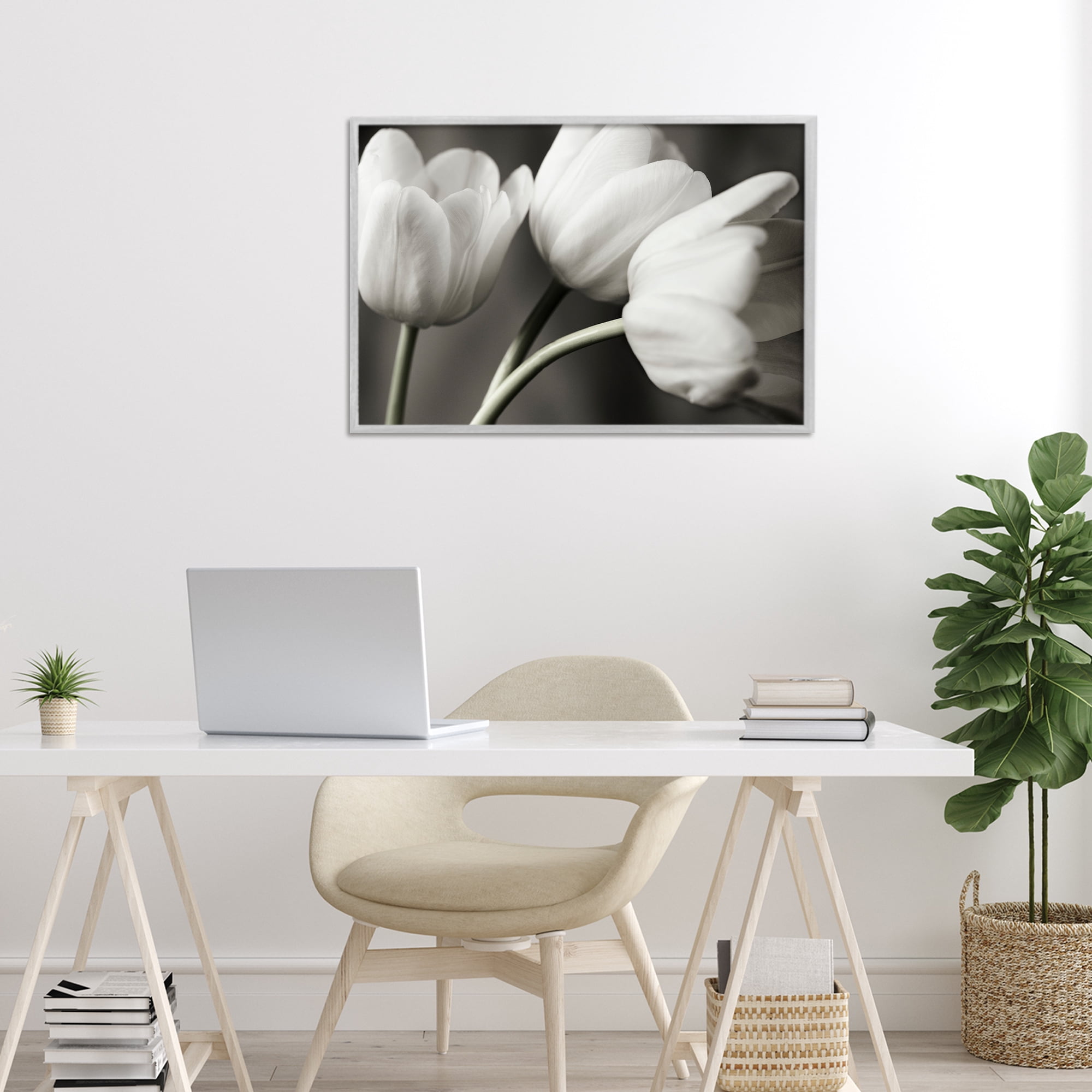 Stupell Industries Row Of Monochrome Tulips Gray Framed Giclee Art, design by Tom Quartermaine