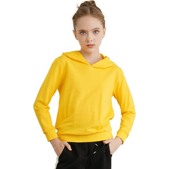 YONGHS Kids Girls Casual Hoodie Long Sleeve Lightweight Hooded Sweatshirt Pullover Tops Yellow 5-6